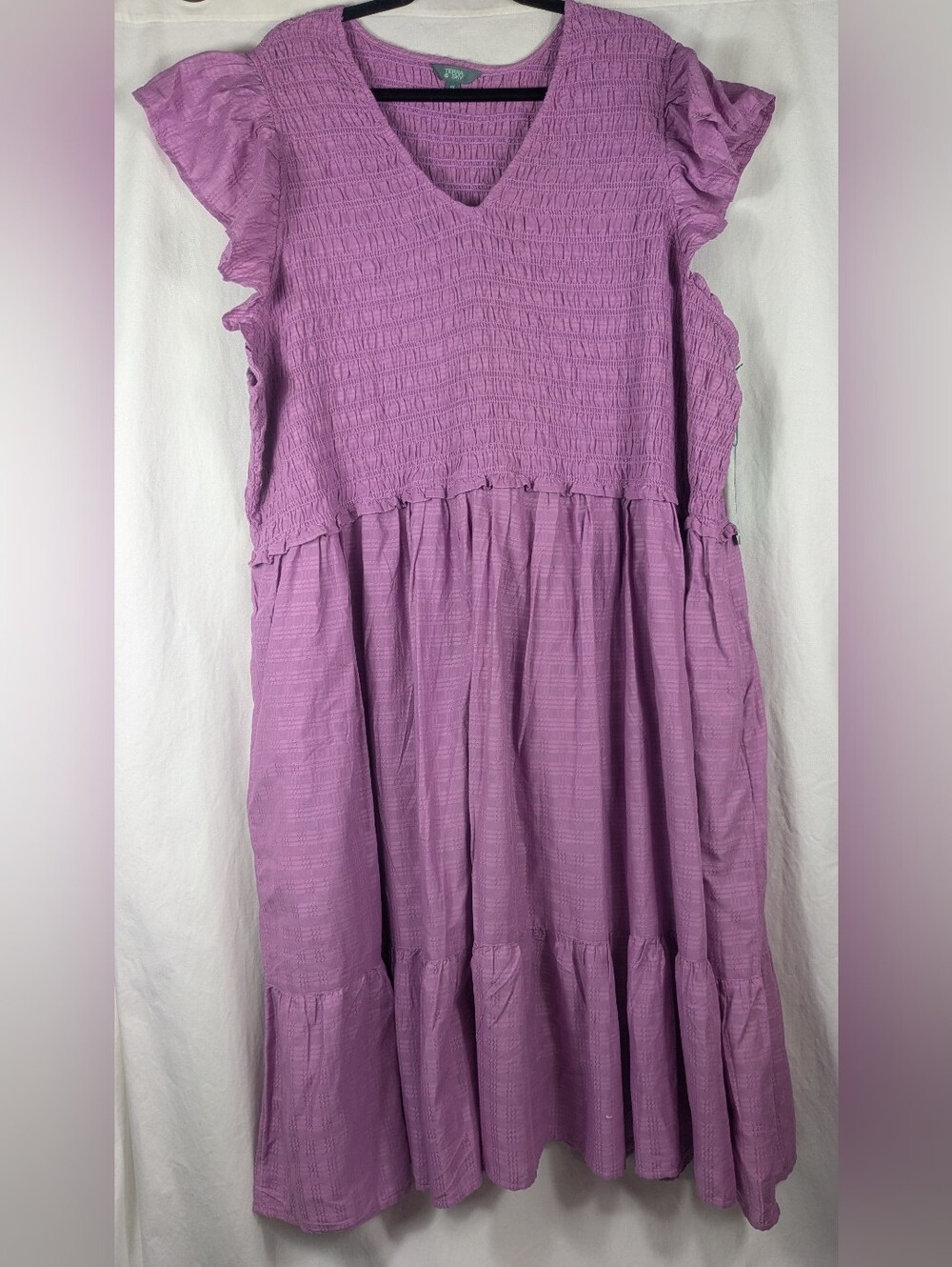 Terra & Sky Smocked Bodice Cotton Midi Dress Purple 4X NWT - Picture 2 of 5